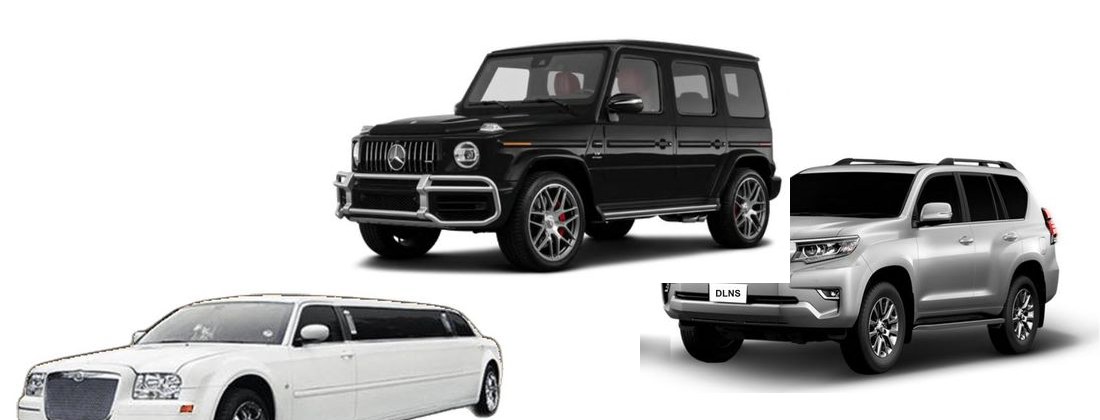 Limousine, Mercedes G63 e Toyota Prado da frota DLNS